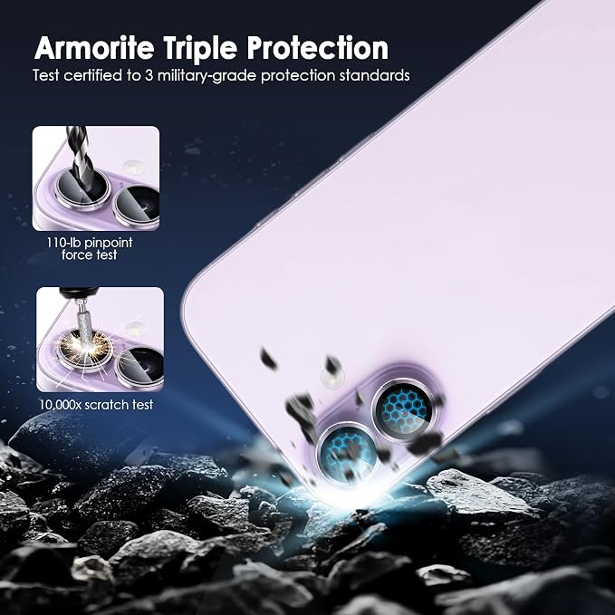 Camera Lens Protector for iPhone 17, Purple | AR+AF, 9H Tempered Glass, Individual Metal Ring, Anti Glare, Fall Protection, Camera Screen Cover - Image 3