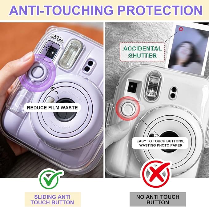 Clear Camera Case for Fujifilm Instax Mini 13, Purple Camera Strap | Protective Cover with Anti-Accidental Shutter, 4 Composition Cards, Photo Storage Holds 10 Films,Clear Hard Shell, No Camera - Image 4