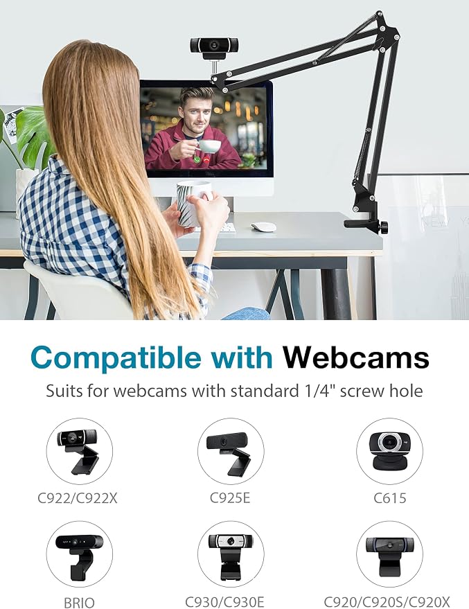 InnoGear Webcam Stand Desk Camera Mount Boom Arm for Logitech Blue Yeti | for Logitech BRIO 4K C920 C920S C922 C922x C925e C930 NexiGo N60, Stable Hold, 360° Adjustable, Easy to Adjust, Desk Mount - Image 2