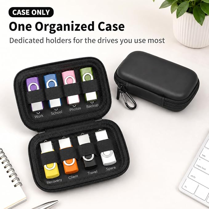 ALKOO Flash Drive Case USB Storage Case, Thumb Drive Holder, Holds 8, Black | Hard Shell, 8 Elastic Slots for USB Drives and SD/Memory Cards, Portable Travel and Office Organizer, Case Only, Black - Image 2
