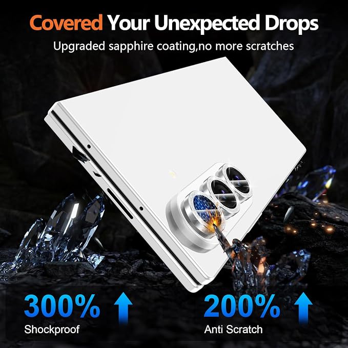 for Samsung Galaxy Z Fold 8 Ultra Camera Lens Protector, Individual Metal Ring Tempered Glass Lens Cover, [Strong Adsorption] Scratch Resistant Ultra-Thin HD Clear Lens Cover, 1 Set-Silvery Sparkly - Image 5