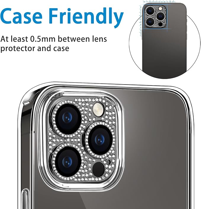 Designed for iPhone 14 Pro and 14 Pro Max Camera Lens Protector, Bling Rhinestone Sparkle Diamond 9H Tempered Glass Lens Cover Shockproof Full Protective Camera Cover, Black - Image 3