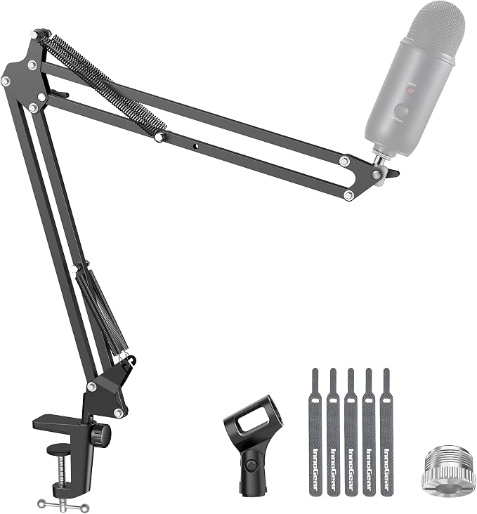 InnoGear Boom Arm Microphone Mic Stand for Blue Yeti Fifine HyperX, Black | Desk Mount, Desktop Stands, Adjustable Reach, Rotate Fully, Folds Away Compactly, for Gaming, Streaming or Recording by InnoGear