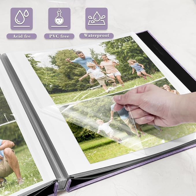 Large Photo Album Self Adhesive, DIY Scrapbook Album for 4x6 8x10 Pictures, 40 Pages Light Purple Linen Cover Memory Book, Ideal Gift for Family Travel Wedding Baby Christmas Anniversary - Image 4