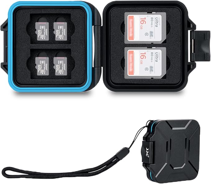 JJC Small SD Card Case Holder for 4 SD & 8 Micro SD Memory Cards | 12 Slots, Slim & Lightweight Design, Water-Resistant & Shockproof, Soft EVA Interior, Includes Wrist Strap, Easy to Carry by JJC