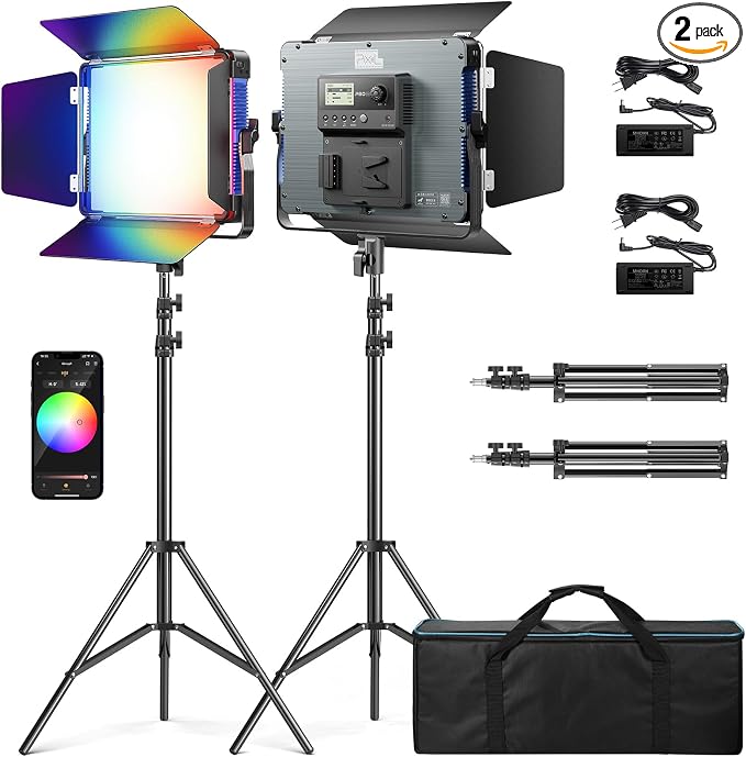 P80 LED Video Lighting Kit with APP Control,10 Applicable Scenes RGB LED Video Light Panel,60W 2500K-10000K CRI 97+ Photography Lighting for Studio/Gaming/Streaming/YouTube/Film/Video Recording by Pixel