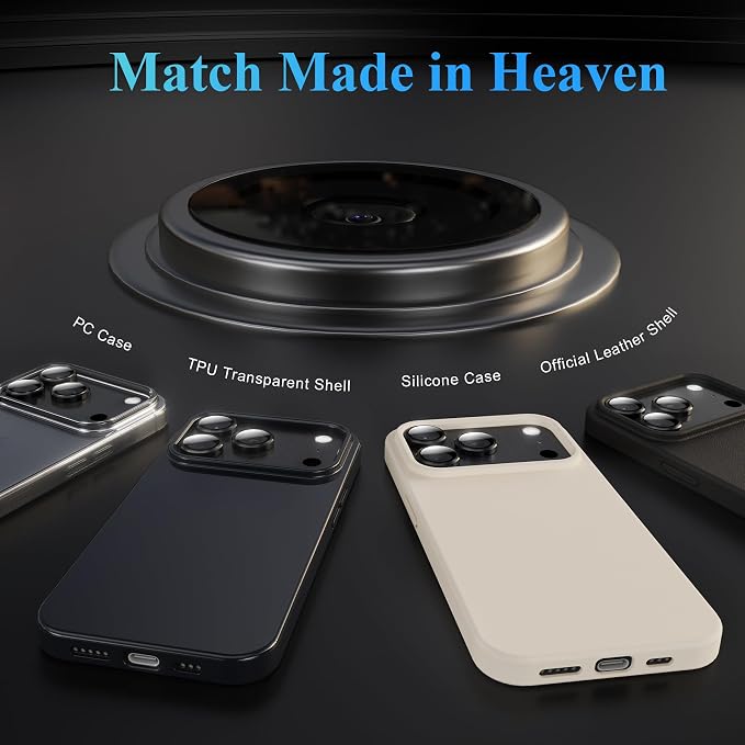 YWXTW Camera Lens Protector for iPhone 17 Pro/iPhone 17 Pro Max, [1 Step Installation Tray] Tempered Glass Screen Protector Metal Individual Camera Cover Accessories Case Friendly (Black) - Image 6