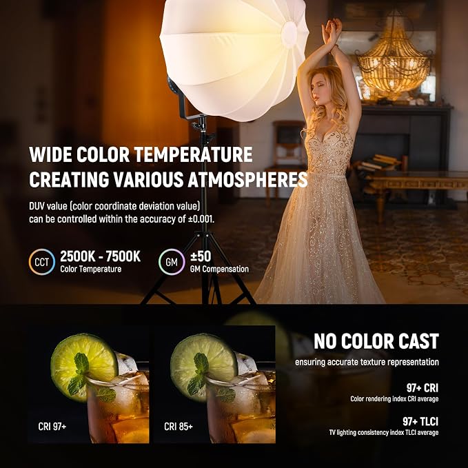 NEEWER CB 300C RGB LED Video Light with Reflector, 300W, APP/2.4G Control, 17 Scenes 29600Lux/1m 2500-7500K CRI97+/TLCI97+ Full Color Bowens COB Continuous Output Lighting Dimmable for Studio Filming - Image 4