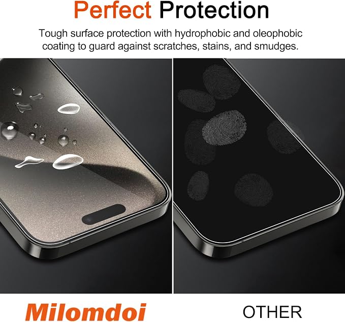 Milomdoi Screen Protector for iPhone 15 Pro Max,Tempered Glass | 3+3 Pack, 9H+ Hardness, Camera Lens Protector, Military Grade Shatterproof, Easy Installation, No Bubbles, Case Friendly - Image 5