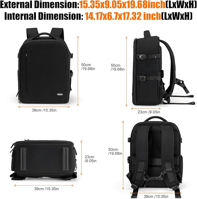 CADeN Camera Backpack, Extra Large DSLR Camera Bag with 17" Laptop Compartment, Waterproof Rain Cover, Professional Travel Hiking Camera Backpack Bag - Image 9