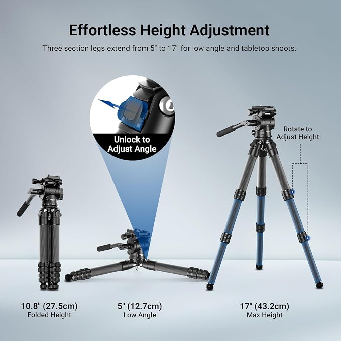 NEEWER Carbon Fiber Desktop Mini Tripod for Camera, Tabletop Portable Travel Tripod with Video Fluid Head, QR Plate for TikTok DSLR Action Camera Video Recording Streaming, Max Load 6.6lb/3kg, TP10 - Image 5