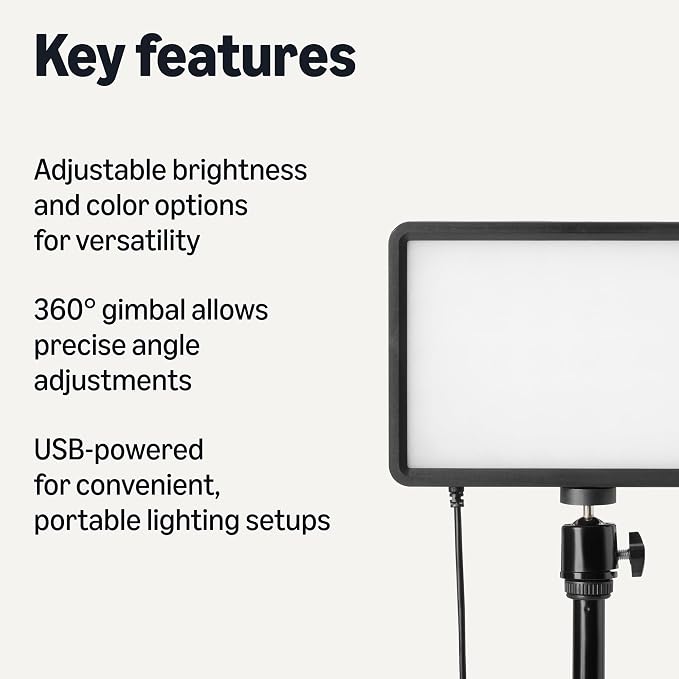 Amazon Basics 2-Pack LED Video Light, 7 Vibrant RGB Colors and 3 Color Temperatures (2500-6500K), Dimmable Lighting with 62.3-Inch Adjustable Tripod, 360° Gimbal, USB-Powered for Streaming - Image 2