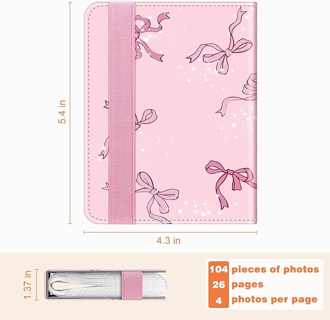 Fintie Mini Photos Album Book for 2x3 Inch Films - 104 Pockets Small Albums | For Fujifilm Instax Mini 13/12/11/99/40/Evo/Se/7+/Liplay Instant Camera, Photos Keepsakes, Kids Memory Book, Pink Bows - Image 5