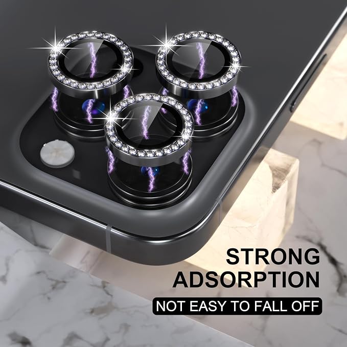 Choiche for iPhone 16 Pro/iPhone 16 Pro Max Camera Lens Protector | Ultra HD, Bling 9H Tempered Glass Camera Cover Screen Protector Metal Ring Decoration Accessories (Diamond-Black) - Image 5