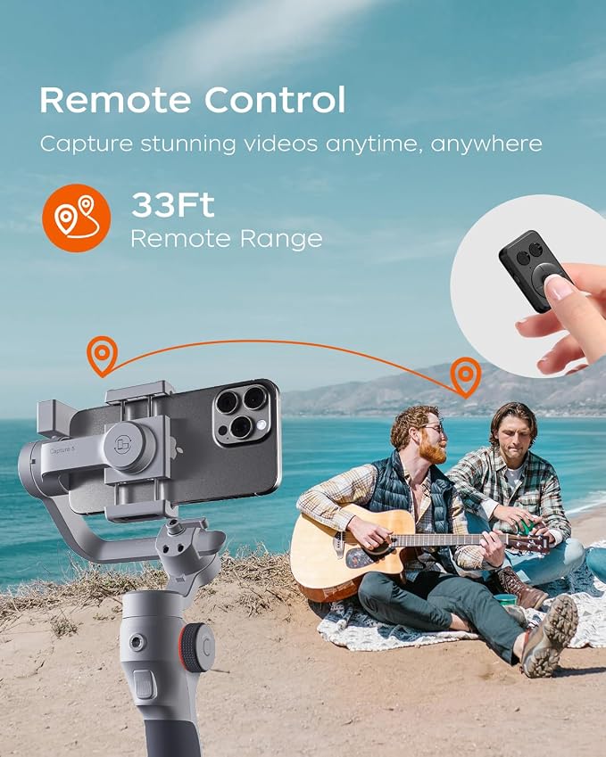 Capture5 Gimbal Stabilizer for Smartphone, Magnetic AI Tracker Fill Light Remote Control 500g Payload, 3-Axis Phone Gimbal for Android & iPhone 16 15 Pro Max for Video Recording（Gray） - Image 4