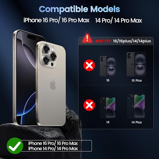 CACOE Metal Camera Lens Protector for iPhone 14/16 Pro/Pro Max Cover | Tempered Glass Cover, Anti-Scratch, Drop-Proof, Strong Adhesion, Camera Screen Cover Accessories, Titanium - Image 7