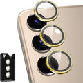 for Samsung Galaxy S25 Camera Lens Protector, Individual Metal Ring Tempered Glass Lens Cover, [Strong Adsorption] Scratch Resistant Ultra-Thin HD Clear Lens Cover, 1 Set-Gold by Btscase