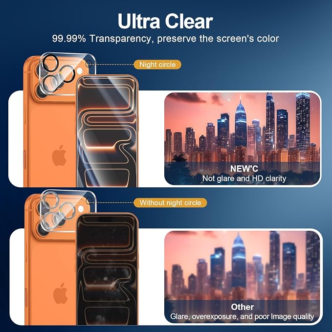NEW'C 3x Screen Protector for iPhone 17 Pro Max (6.9 inches)+ 3x Camera Lens Protector, Sensor Protection, Case Friendly Tempered Glass Film, Ultra Resistant, Easy installation tool include - Image 7