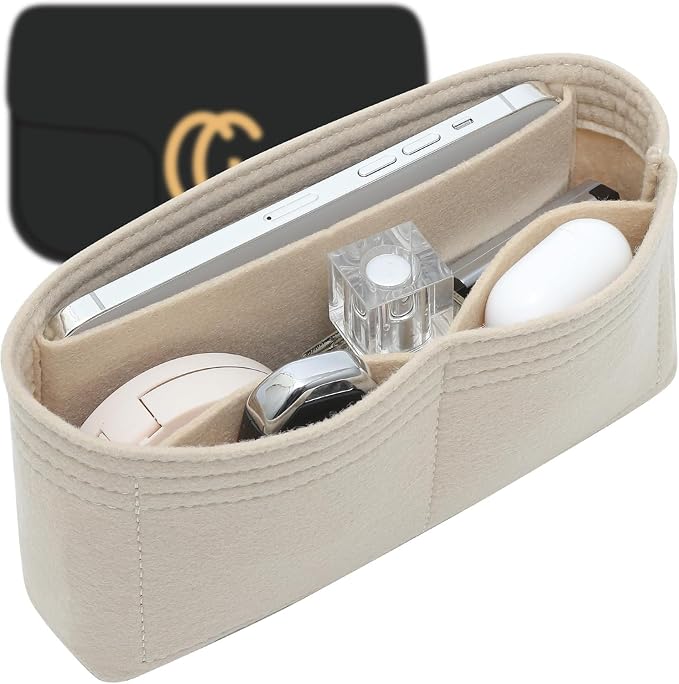 Purse Organizer Insert for GG Marmont Insert Matelasse Shoulder Handbag and More, Felt Small Handbag Liner Pouch for Women Inner Bladder Bag Storage Bag(Beige,Large) by OAIKOR