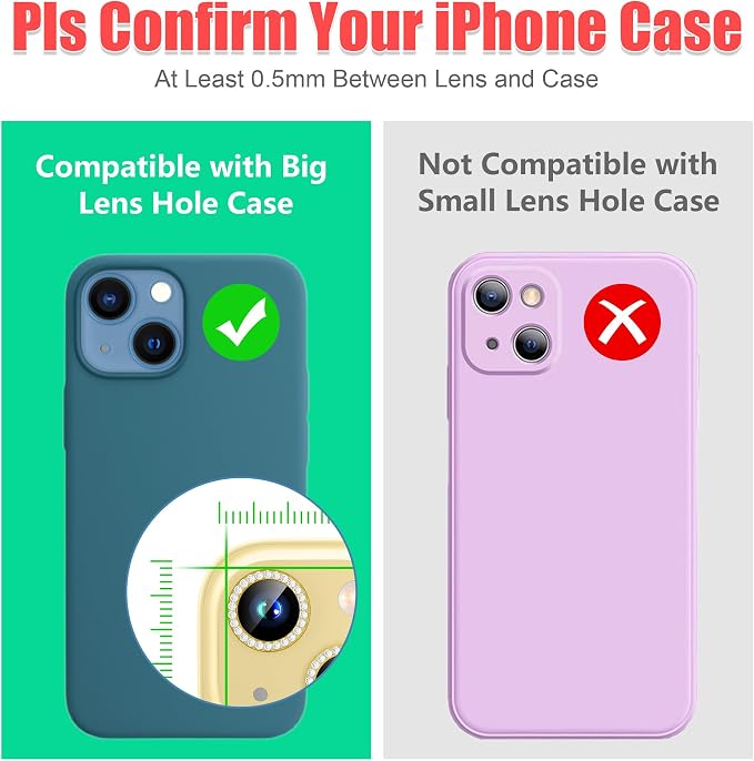 AGVEE 3+3 6 Pack for iPhone 15/15 Plus Camera Lens Protector Cover | Individual Bling Diamond & Bling Glitter Sparkle Cute Gem Metal Ring, 9H Tempered HD Glass - Image 3