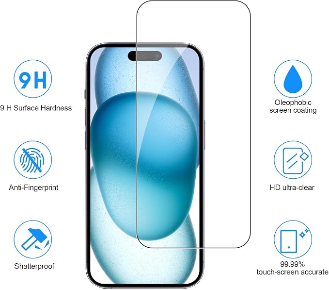 SIBEITU Screen Protector for iPhone 15 Pro Max 6.7 Inch Tempered Glass | 3 Pack Screen + 3 Pack Camera Lens Protector, HD Clear 9H Hardness, Scratch Resistant, Sensor Protection, Case Friendly - Image 2