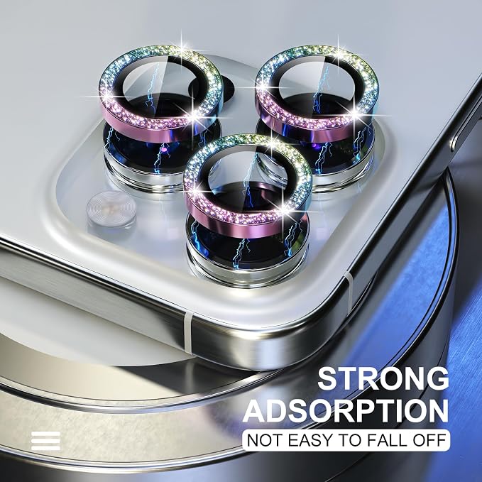 Choiche for iPhone 15 Pro/iPhone 15 Pro Max Camera Lens Protector | Ultra HD, Bling 9H Tempered Glass Camera Cover Screen Protector Metal Ring Decoration Accessories (Glitter-Colorful) - Image 6