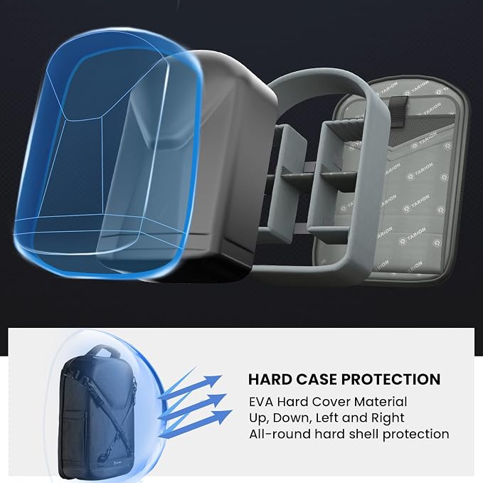 TARION Hard Shell Camera Backpack Bag for Photographers Compact 13L TRH | 3-Side Hard Case, 14.5" Laptop Compartment, External Load, Waterproof Raincover, for DSLR SLR Mirrorless Camera Drone - Image 2