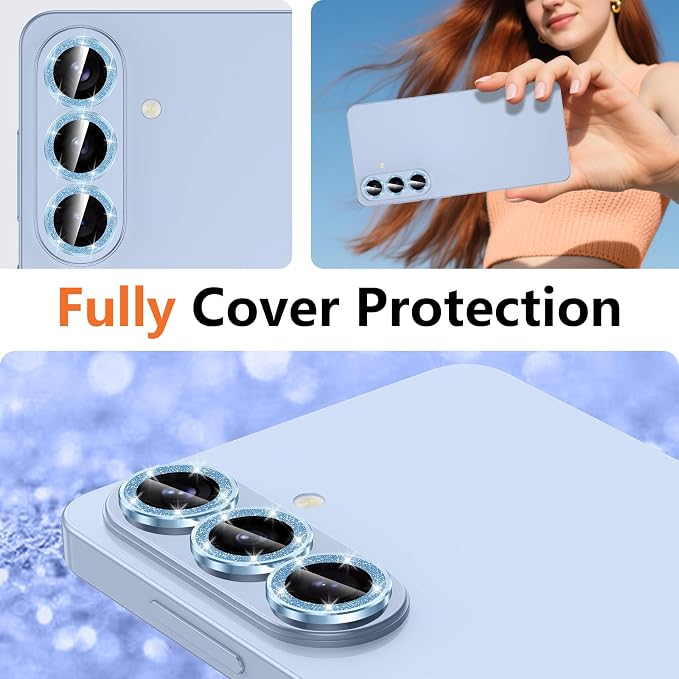 for Samsung Galaxy S26 Camera Lens Protector, Individual Metal Ring Tempered Glass Lens Cover, [Strong Adsorption] Scratch Resistant Ultra-Thin HD Clear Lens Cover, 1 Set-Blue Sparkly - Image 8