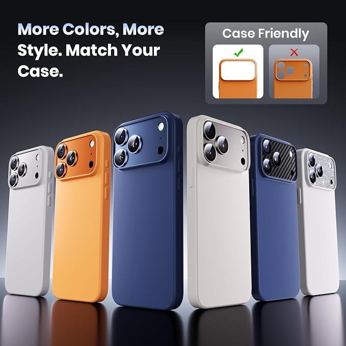 Hoerrye for iPhone 17 Pro Max Camera Lens Protector - Bling Diamond | Military Grade Protection, Keep Lens Original Design, 9H Tempered Glass Camera Cover Screen Protector - Image 8