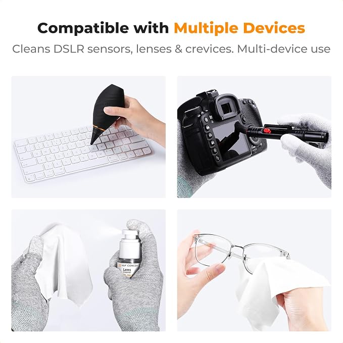 K&F CONCEPT 10-in-1 Photo Camera Cleaning Kit for Lensc,Camera, Cell Phones | Strong Blower with Short & Long Nozzle,Safe Cleaning Solution, Multifunctional Pen,Microfiber Cloth,for Canon Nikon Sony,MK04 - Image 8