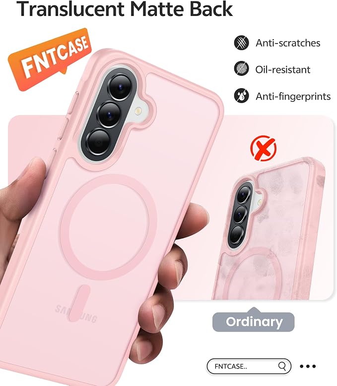 FNTCASE for Galaxy A37/A36 5G Phone Case, Fit for Magsafe, Screen Protector | Translucent Matte Magnetic Back, 14FT Military Grade Drop Protection, Shockproof Protective, for Samsung A37 Cover,Light Pink - Image 6