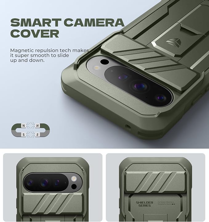 Dexnor for Google Pixel 10/10 Pro Case with Slide Camera Cover & 2 Front Frames & Built-in Screen Protector & Kickstand, Full-Body Shockproof Protective Cover Rugged Bumper Cases,Army Green(2025) - Image 3