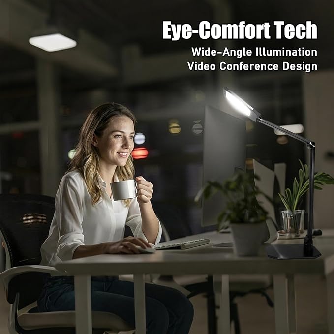 NS LED Desk Lamp 2 Pack for Home Office, Desk Lamp with Webcam Light for Video Calls, Dimmable 3000K-6500K Desk Light with Remote, Timer, Memory, Adjustable Swing Arm, CRI95+ - Image 2