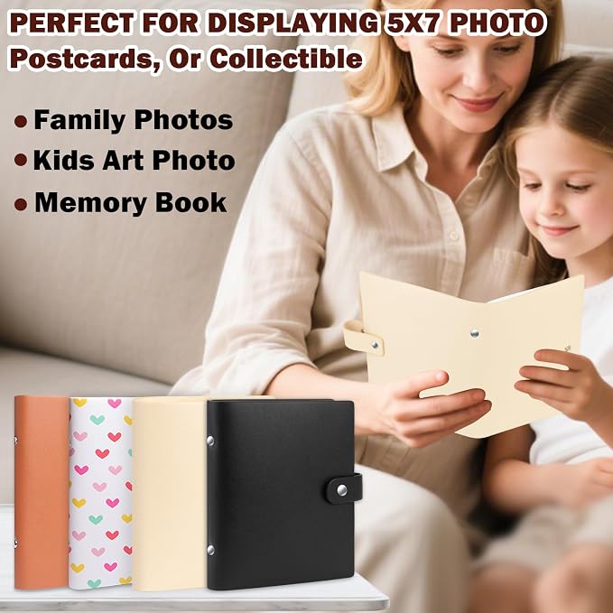 2 Pack Small Photo Albums 5x7 Pictures, 104 Photos Total, Beige | Leather Cover, Buckle Design, Acid-Free Pages, Top-Loading Pockets, Compact Carry, Photos Postcards & Artwork - Image 8