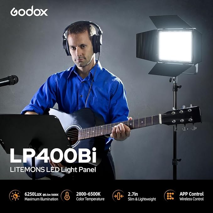 Godox LP400Bi Bicolor LED Video Light with Barndoor, 36W 2800K-6500K 6250Lux LED Panel Light with 11 FX Effects APP Control CRI/TLCI 96+ Dimmable 0-100% Studio Soft Light for Videography - Image 2