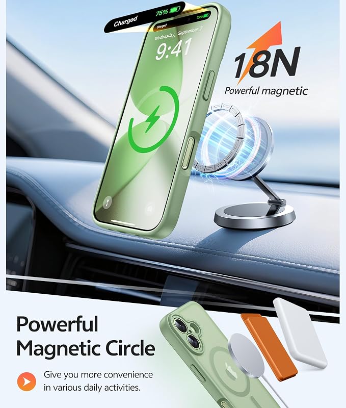 FNTCASE for iPhone 17 Case, Compatible with Magsafe, Glass Screen Protector | Full Camera Protection, Translucent Matte, 14FT Military Grade Drop Proof, Shockproof Protective Phone Cover, Light Moss - Image 3