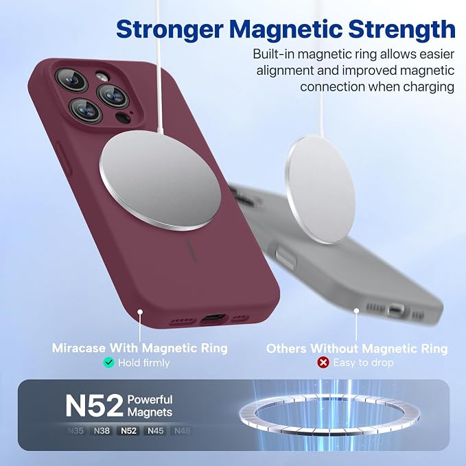 miracase Magnetic for iPhone 15 Pro Max Case, [Soft Anti-Scratch Microfiber Lining], Compatible with MagSafe, Liquid Silicone Case Shockproof Drop Protection Phone Case for 15 ProMax, Wine Red - Image 4