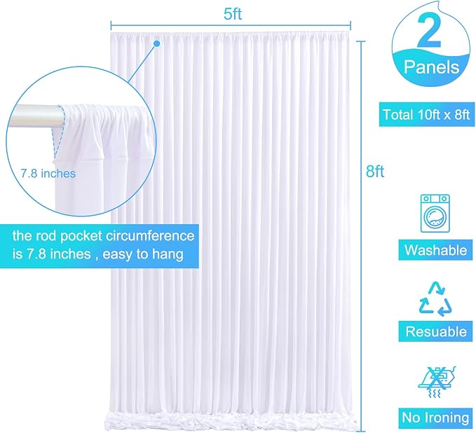 White Backdrop Curtain for Parties Wedding Wrinkle Free White Photo Curtains Backdrop Drapes Fabric Decoration for Baby Shower 5ft x 8ft,2 Panels - Image 6