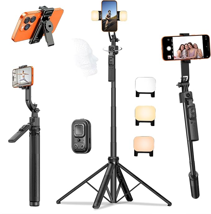 Auto Face Tracking Tripod for iPhone with Light and Remote Phone Stand | 360 Rotation Tripod that Follows Your Movement, No App, 63" Selfie Stick for Content Creator Vlog TikTok Live Stream by PerfectforYourLife