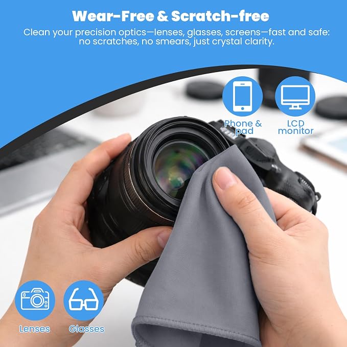 Puomue 12 Pack Microfiber Glass Cleaning Cloth, 10.8 Inch x 13.8 Inch, Lint Free Quickly Clean Windows, Mirrors, Glasses, Phone Screens, Camera Lenses (Grey+Blue+Green) - Image 5