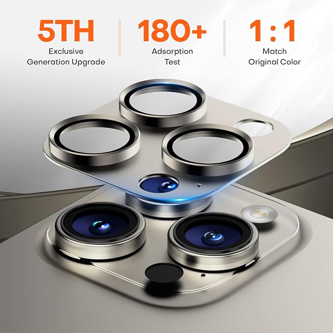 Camera Lens Protector for iPhone 16/15/14 Pro Max & 16/15/14 Pro | Natural Titanium, Aluminum Alloy, 9H+ Glass Camera Cover, Nano Reinforced Adhesive, Anti-Drop, Anti-Scratch, Case Friendly - Image 3