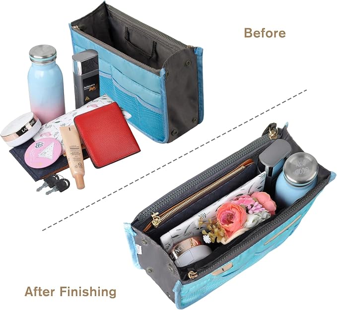 Vercord Purse Organizer Insert for Handbags Bag Organizers Inside Tote Pocketbook Women Nurse Nylon 13 Pockets Blue Small - Image 4