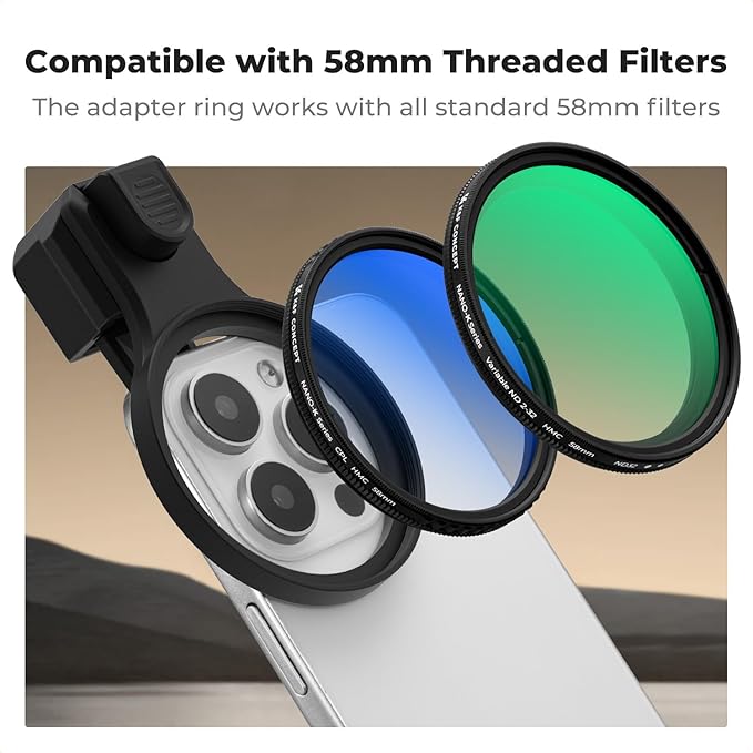 K&F CONCEPT 58mm Press-on Phone Lens Filter Adapter | Compatible with iPhone 17/16/15/14/13/12, 16/15/14/13/12 Pro, 16/15/14/13/12 Pro Max, FP102 - Image 3