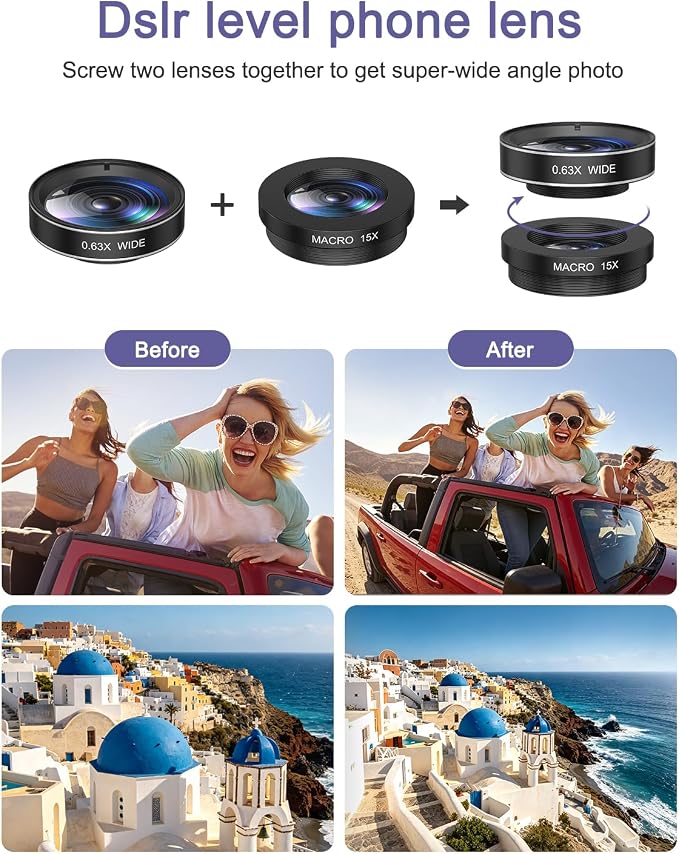 7-in-1 Cell Phone Camera Lens Kit, 15X Macro, 0.63X Wide Angle, 2X Telephoto, 198° Fisheye, CPL, Star & Kaleidoscope Filters, Compatible with iPhone, Samsung & Most Major Smartphone - Image 3
