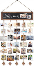 Bikoney Picture Frames Collage Photo Hanging Display with Chalkboard | Rustic Wood Polaroid Board with 30 Clips, Multi Photo Hanging Display, Carbonized Black Finish, Easy Wall Mount by Bikoney