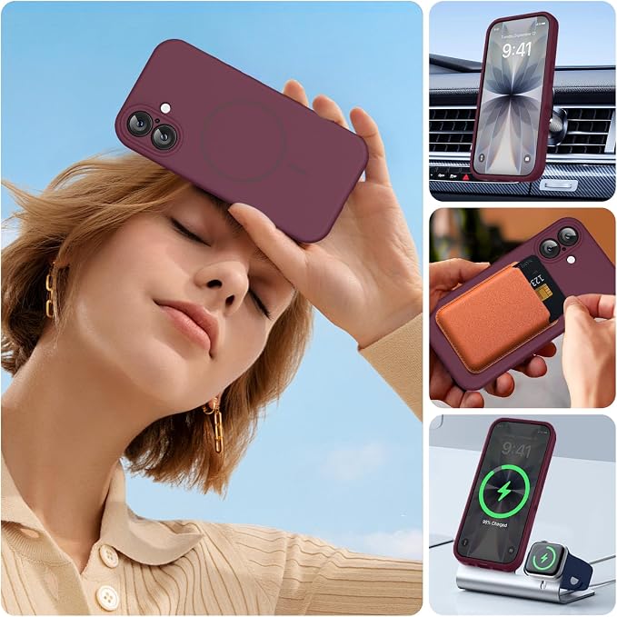 Miracase Silicone & Magnetic for iPhone 17 Case, Wine Red | Compatible with MagSafe, Silicone Camera Control Cover, Soft Microfiber Lining, Shockproof Drop Protection Phone Case for 17 - Image 6