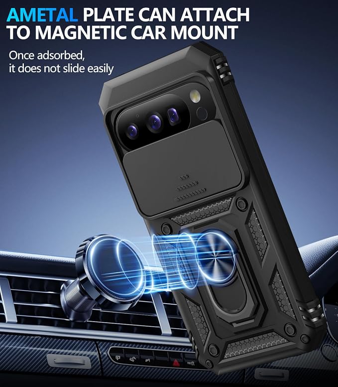 Taisairu for Google Pixel 10 Case/Pixel 10 Pro Case with Screen Protector & Slide Camera Lens Cover,Built-in Ring Stand Protective Phone Case for Pixel 10 Case/Google Pixel 10 Pro Case (Black) - Image 5