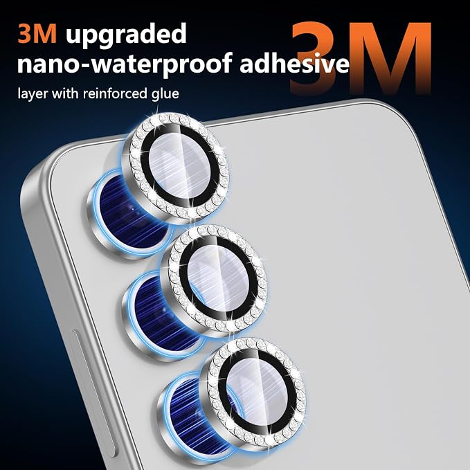for Samsung Galaxy S24 Plus Camera Lens Protector, Individual Metal Ring Tempered Glass Lens Cover, [Strong Adsorption] Scratch Resistant Ultra-Thin HD Clear Lens Cover, 1 Set-Slivery Diamond - Image 5