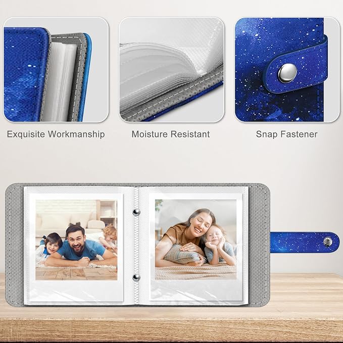 Fintie Small Photo Album Book for 3.5x4.25" Polaroid Films - 52 Pockets | For Polaoird I-Type/600/Sx-70 Films, Fujifilm Instax Wide Pictures Albums Book, Boys & Girls Memory Keepsakes, Starry Sky - Image 6