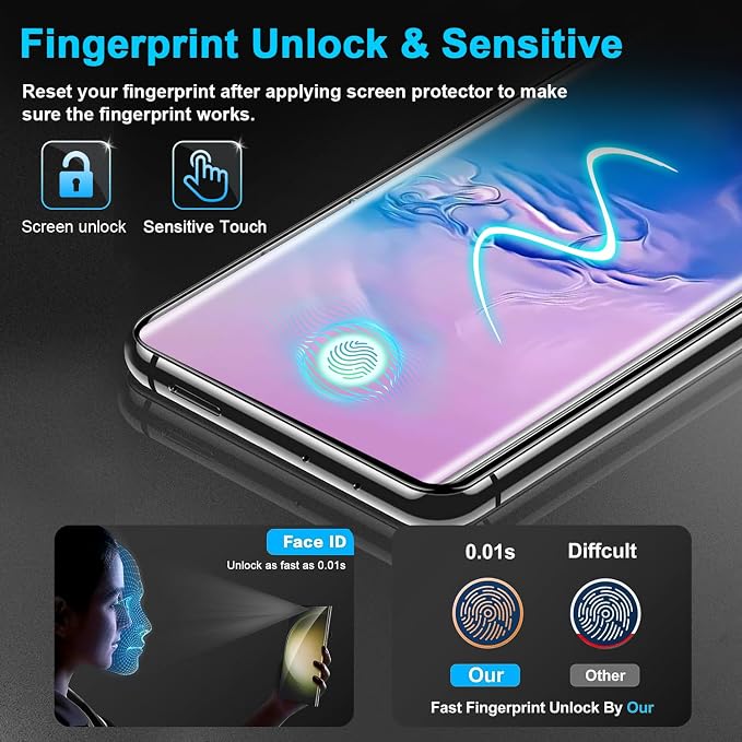 3 Pack Galaxy S10 Plus Screen Protector, HD Clear Tempered Glass, Fingerprint Unlock, 3D Curved, Scratch Resistant, No Bubble for Samsung Galaxy S10 Plus 5G Glass Screen Protector - Image 3